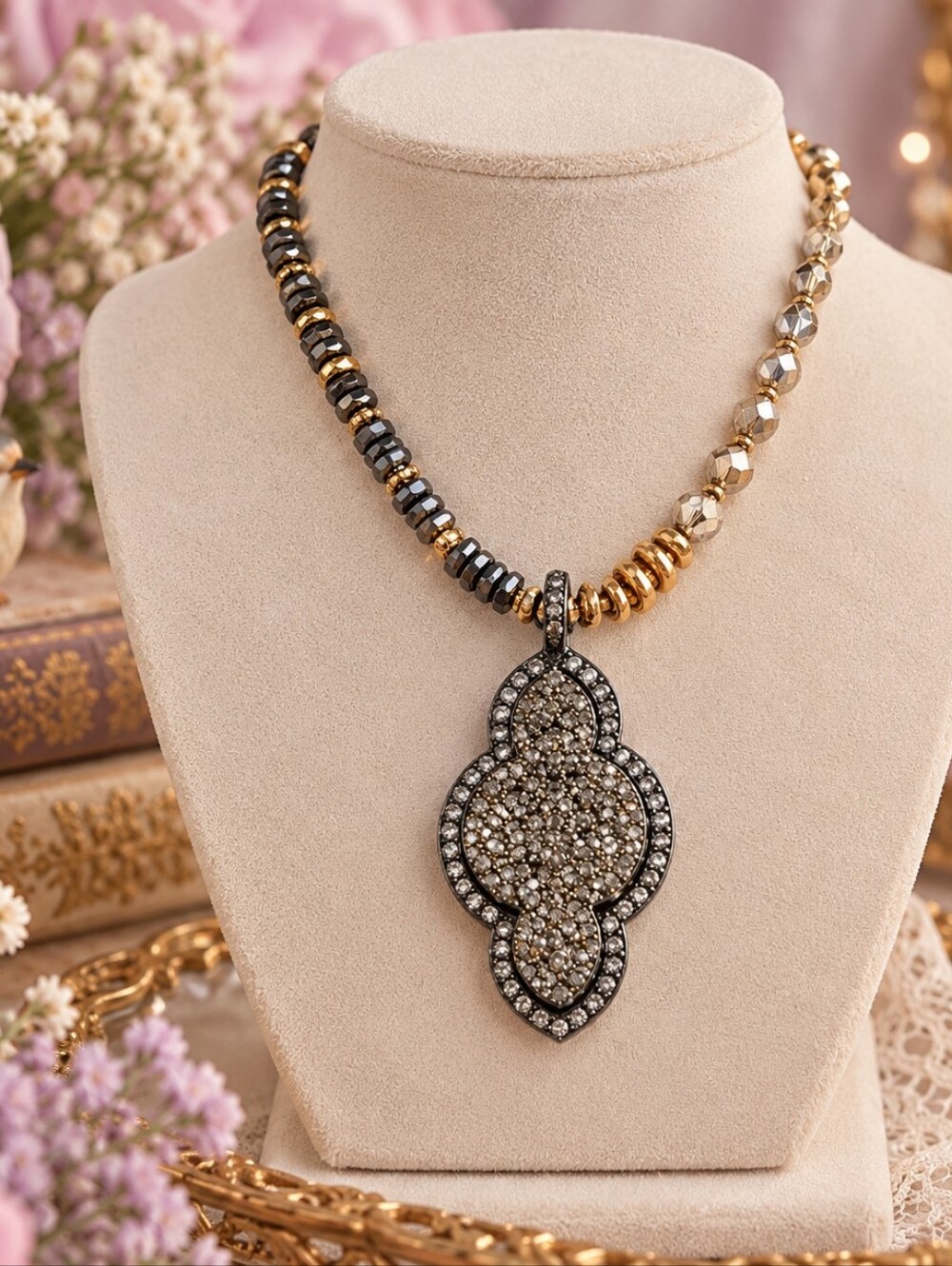 Stella & Dot Silver and Gold Pendant Necklace